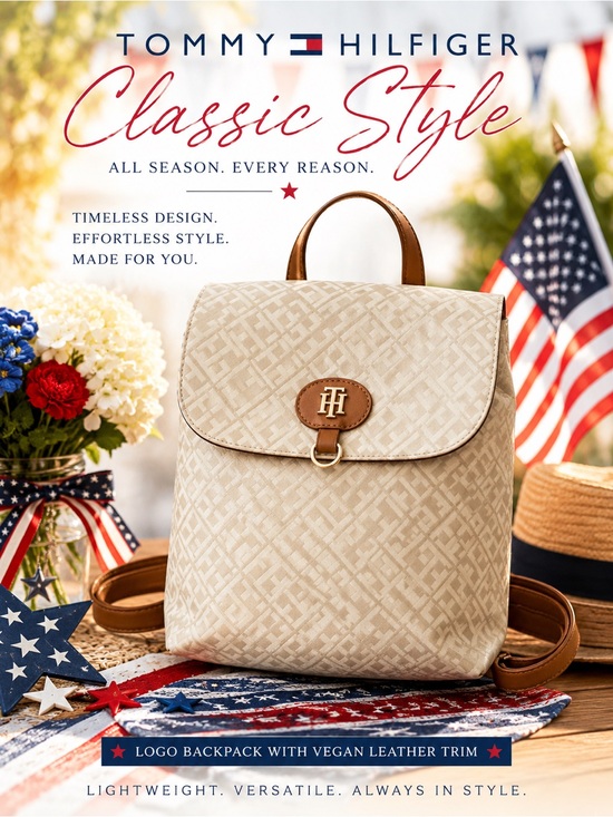 Tommy Hilfiger Handbags - Tommy Hilfiger Signature Logo Backpack With Vegan Leather Trim | 12" X 10"